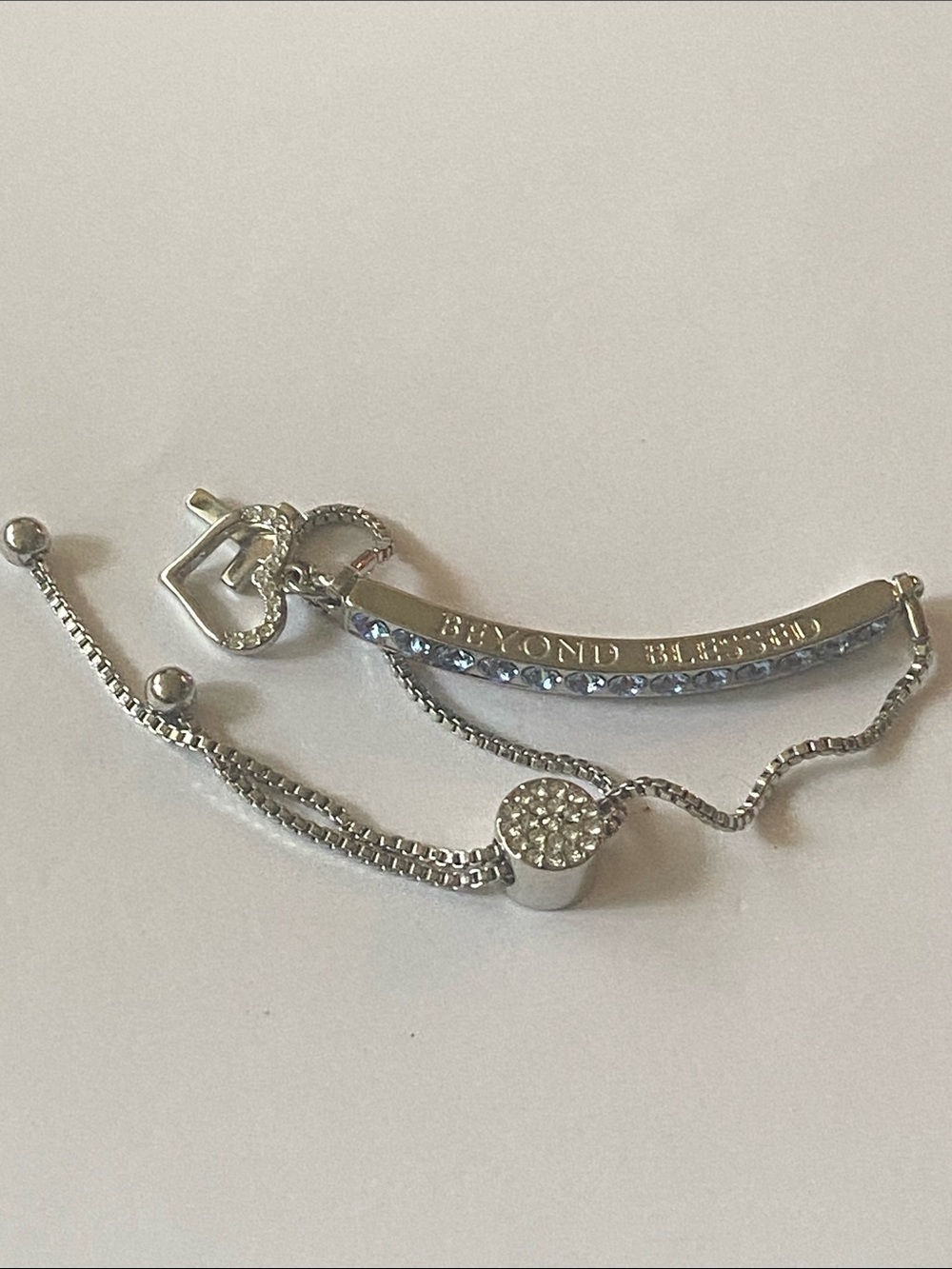 Beyond blessed stamped IBB CN Silver Bar Slider Bracelet with Crystal Accents